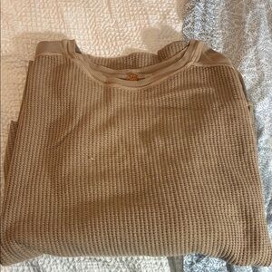 Women's Crewneck Waffle Knit Top - Tan
